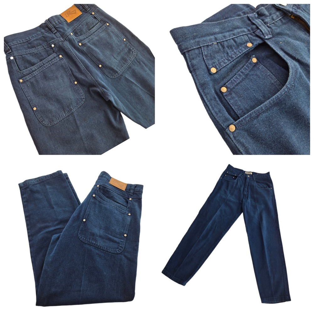 Vintage RESULTS Mens Dark Teal Baggy Leg Denim Jeans Size 34 33‎ Grunge Skater